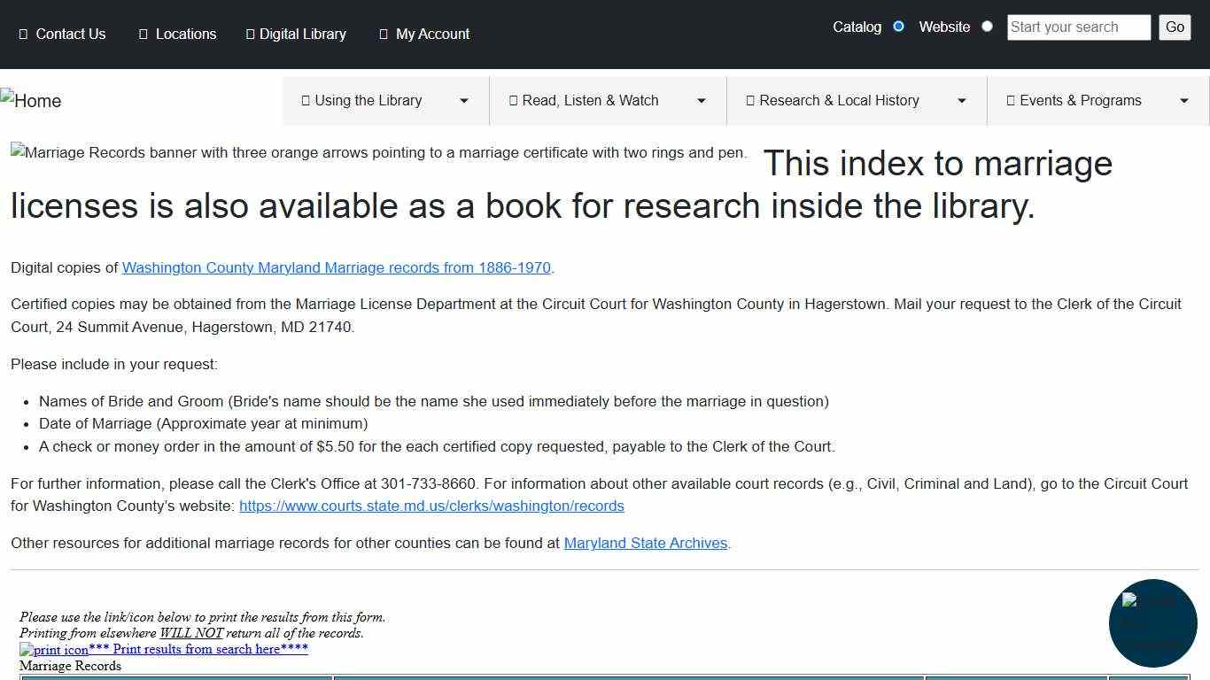 Marriage Records Washington County Free Library